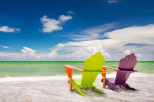 Colorful chairs at a trpoical beach in Miami Florida